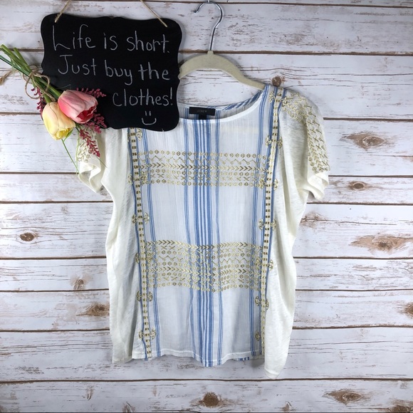J. Crew Tops - J. Crew embroidered stripe loose fit semi sheer